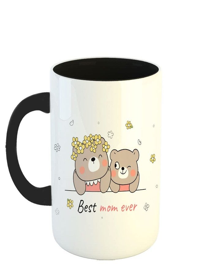 Happu - Mother's Day Tea/Coffee Printed Mug, Mothers Day Quotes - Best Mom Ever Bear, Mother Day Coffee Mug, Mothers Day Gift for Mom Special, Gifts for Working Women/Homemaker/Mom, 325ML, 4305-BK - Image 1